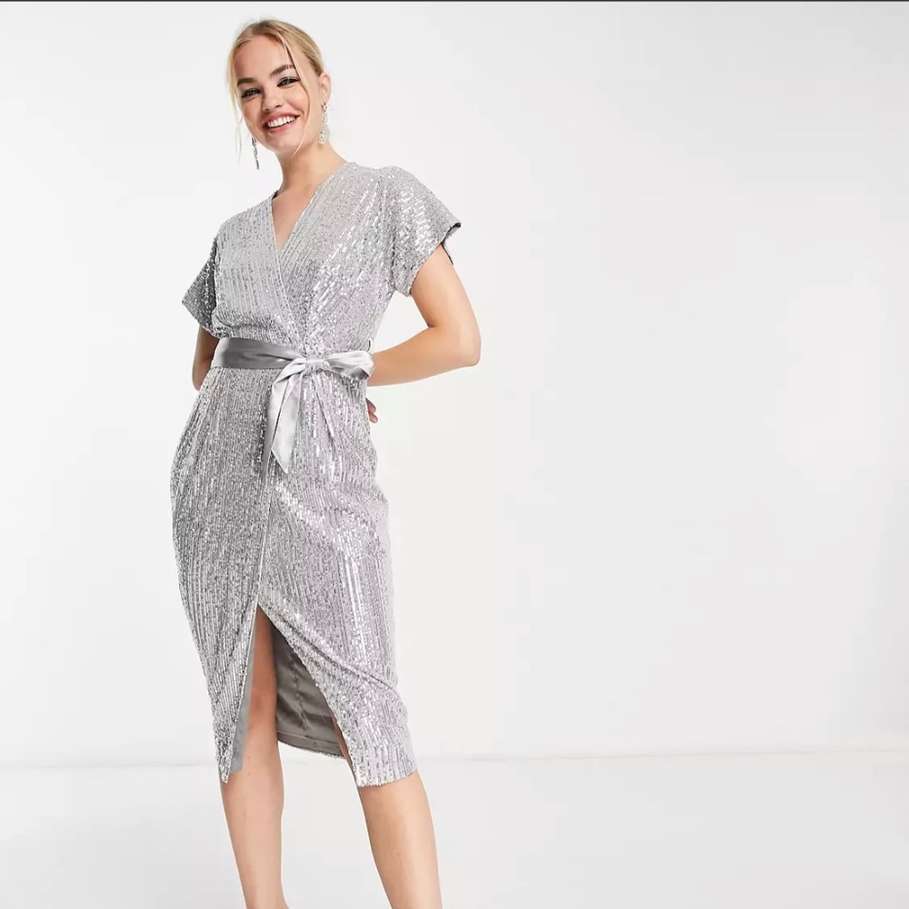 Kimono wrap sequin midi dress by Closet London